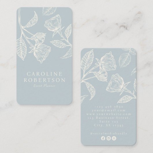Elegant blauw, Floral Event Planning Visitekaartje (Voorkant / Achterkant)