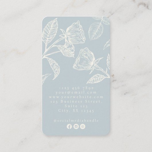 Elegant blauw, Floral Event Planning Visitekaartje (Achterkant)