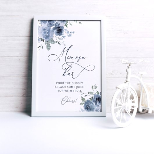 Elegant blauw Floral Mimosa Bar Poster
