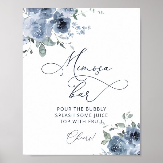 Elegant blauw Floral Mimosa Bar Poster (Voorkant)