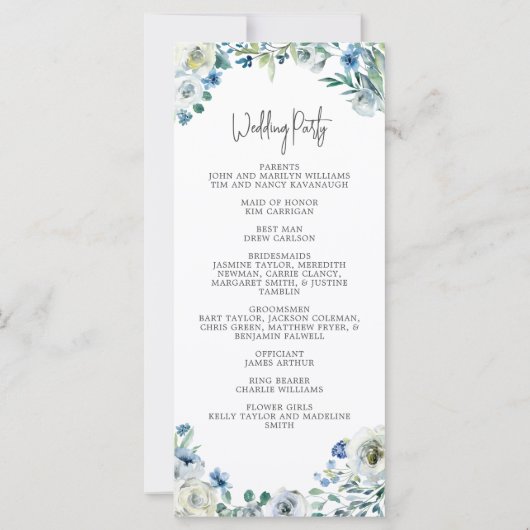 Elegant Blauw Floral Spring Garden bruiloft progra (Achterkant)