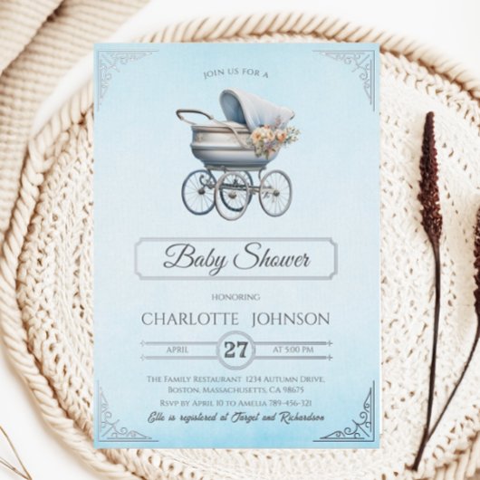 Elegant Blauw  Folie Baby shower Uitnodiging