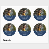Elegant blauw foto Afstuderen Ronde Sticker (Vel)