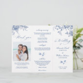 Elegant blauw Frankrijk Rozen tuin bruiloft progra (Staand voorkant)