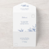 Elegant Blauw Frankrijk Tuin Bloemen Bruiloft All In One Uitnodiging (Buitenkant)