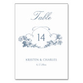 Elegant Blauw Frans Bloemkam Tafelnummer (Voorkant)