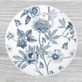 Elegant blauw Frans bloemmotief Keramische Knop