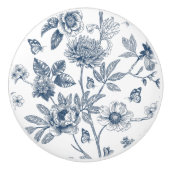 Elegant blauw  Frans bloemmotief Keramische Knop (Voorkant)