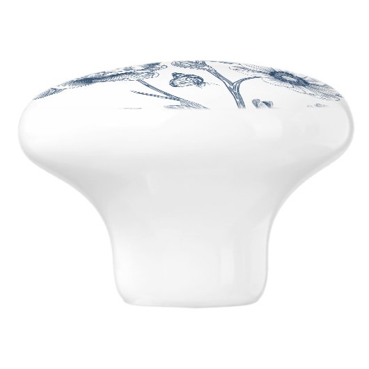 Elegant blauw Frans bloemmotief Keramische Knop (Zijkant)