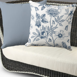 Elegant blauw Frans bloemmotief Kussen