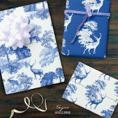 Elegant  blauw Frans land Toile Deer Inpakpapier Vel