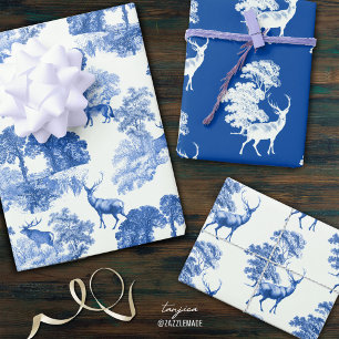 Elegant  blauw Frans land Toile Deer Inpakpapier Vel