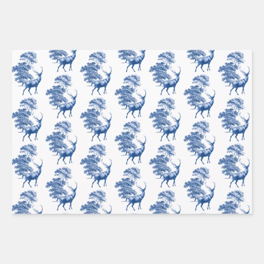 Elegant  blauw Frans land Toile Deer Inpakpapier Vel (Voorkant 3)