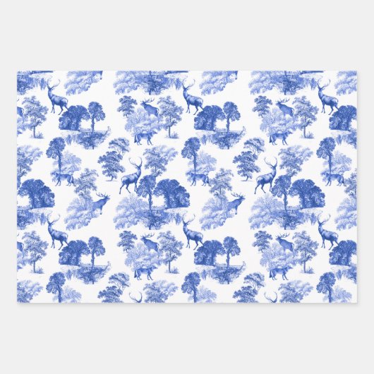 Elegant  blauw Frans land Toile Deer Inpakpapier Vel (Voorkant)