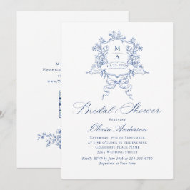 Elegant blauw Frans Rozen Toile Vrijgezellenfeest Kaart