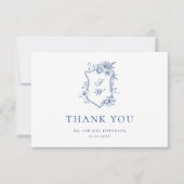 Elegant Blauw Frans Rozen Tuin Bloemen Bruiloft Bedankkaart (Voorkant)