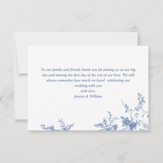 Elegant Blauw Frans Rozen Tuin Bloemen Bruiloft Bedankkaart (Achterkant)