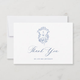 Elegant Blauw Frans Rozen Tuin Bloemen Bruiloft Bedankkaart