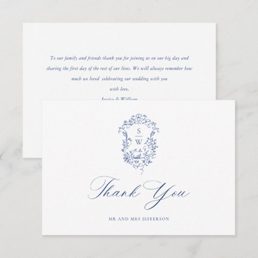Elegant Blauw Frans Rozen Tuin Bloemen Bruiloft Bedankkaart (Voorkant / Achterkant)