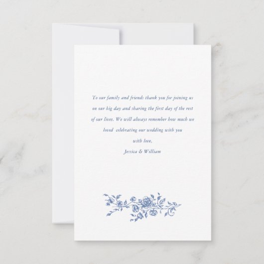 Elegant Blauw Frans Rozen Tuin Bloemen Bruiloft Bedankkaart (Achterkant)