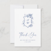 Elegant Blauw Frans Rozen Tuin Bloemen Bruiloft Bedankkaart (Voorkant)