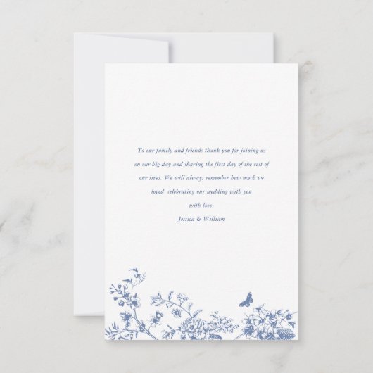 Elegant Blauw Frans Rozen Tuin Bloemen Bruiloft Bedankkaart (Achterkant)