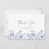 Elegant Blauw Frans Rozen Tuin Bloemen Bruiloft Bedankkaart (Voorkant)