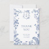 Elegant Blauw Frans Rozen Tuin Bloemen Bruiloft Bedankkaart (Voorkant)