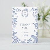 Elegant Blauw Frans Rozen Tuin Bloemen Bruiloft Bedankkaart (Staand voorkant)