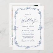 Elegant Blauw Frans Rozen Tuin Bruiloft QR-code Kaart (Voorkant / Achterkant)