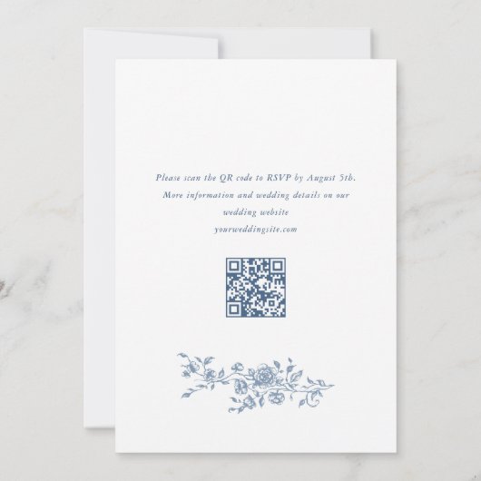 Elegant Blauw Frans Rozen Tuin Bruiloft QR-code Kaart (Achterkant)