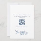 Elegant Blauw Frans Rozen Tuin Bruiloft QR-code Kaart (Achterkant)
