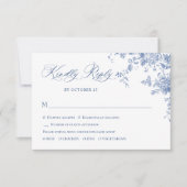 Elegant Blauw Frans Rozen Tuin Toile Bruiloft RSVP Kaartje (Voorkant)