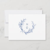 Elegant Blauw Frans Rozen Tuin Toile Bruiloft RSVP Kaartje (Achterkant)