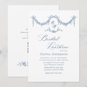 Elegant Blauw Frans Tegeltuin BRIDAL LUNCHEON Kaart