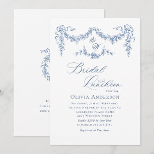 Elegant Blauw Frans Tegeltuin BRIDAL LUNCHEON Kaart