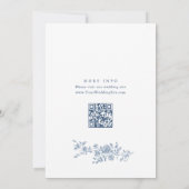 Elegant Blauw Frans Toile Bloemen Bruiloft QR code Save The Date (Achterkant)