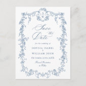 Elegant Blauw Frans Toile Bruiloft Save the Date Briefkaart (Voorkant)