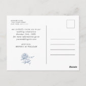 Elegant Blauw Frans Toile Bruiloft Save the Date Briefkaart (Achterkant)
