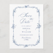 Elegant Blauw Frans Toile Bruiloft Save the Date Briefkaart (Voorkant)