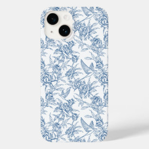 Elegant blauw Frans Toile de Jouy bloempatroon Case-Mate iPhone 14 Hoesje