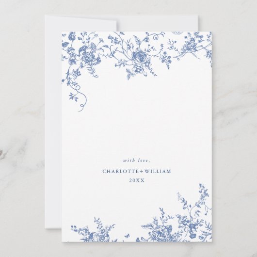 Elegant Blauw Frans Toile Tuin repetitie diner Kaart (Achterkant)