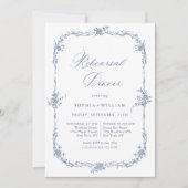 Elegant Blauw Frans Toile Tuin repetitie diner Kaart (Voorkant)