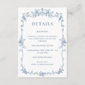 Elegant Blauw Frans Tuin Bloemen Bruiloft Details Informatiekaartje (Voorkant)