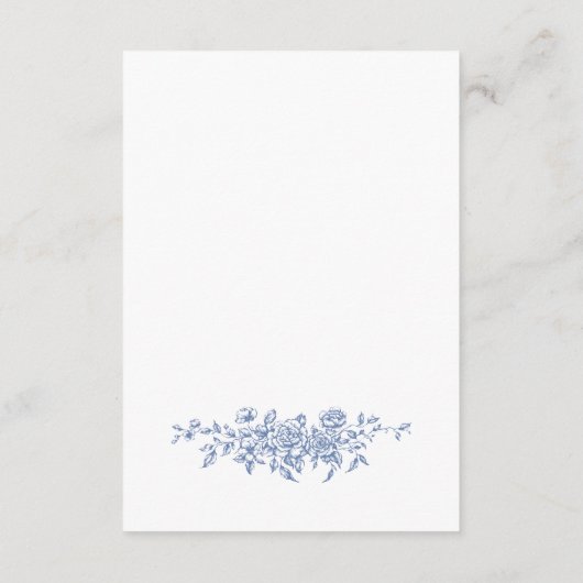 Elegant Blauw Frans Tuin Bloemen Bruiloft Details Informatiekaartje (Achterkant)