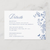 Elegant Blauw Frans Tuin Bloemen Bruiloft Details Informatiekaartje (Voorkant)