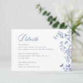 Elegant Blauw Frans Tuin Bloemen Bruiloft Details Informatiekaartje (Staand voorkant)