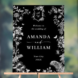 Elegant Blauw Frans Tuin Bloemen Bruiloft Welkom Acryl Bord