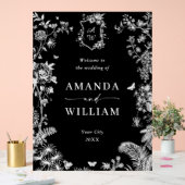 Elegant Blauw Frans Tuin Bloemen Bruiloft Welkom Acryl Bord (Huwelijk)