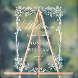 Elegant Blauw Frans Tuin Bloemen Bruiloft Welkom Acryl Bord